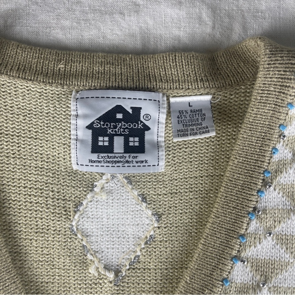 Storybook Knits Cream Cardigan with Blue Accents - Picture 3 of 13